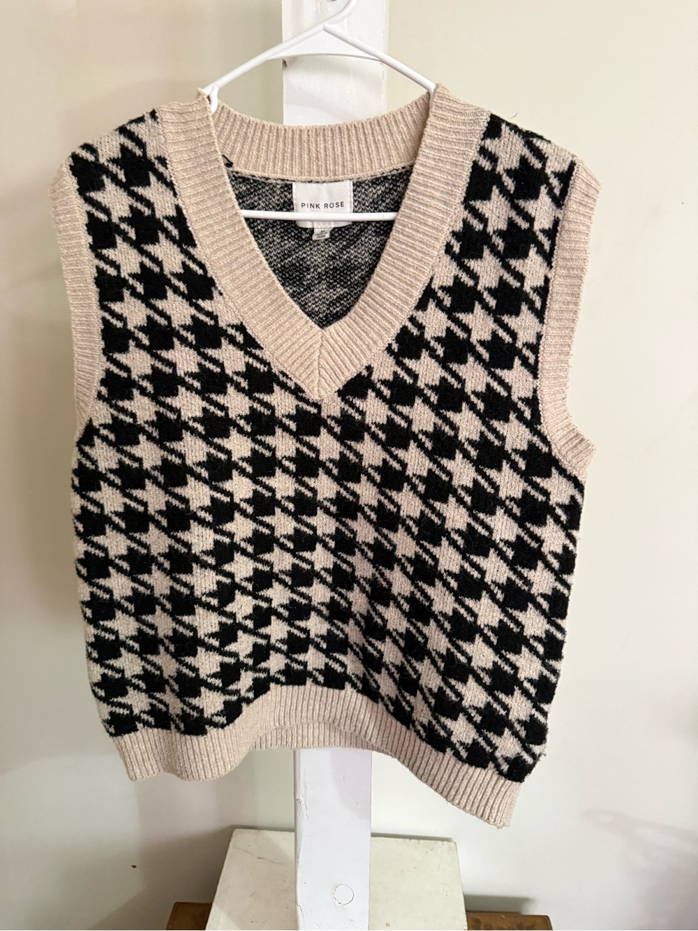 Pink Rose Houndstooth Sweater Vest